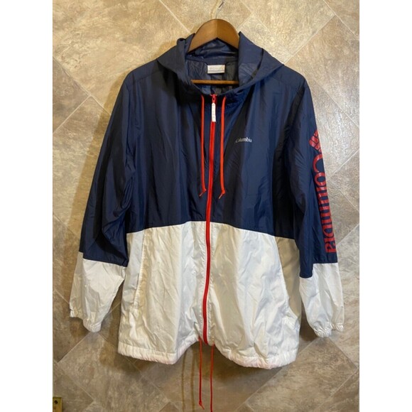 Columbia Women's Jacket Sz 1X Blue White Hooded Logo Flash Forward Windbreaker - Picture 4 of 15